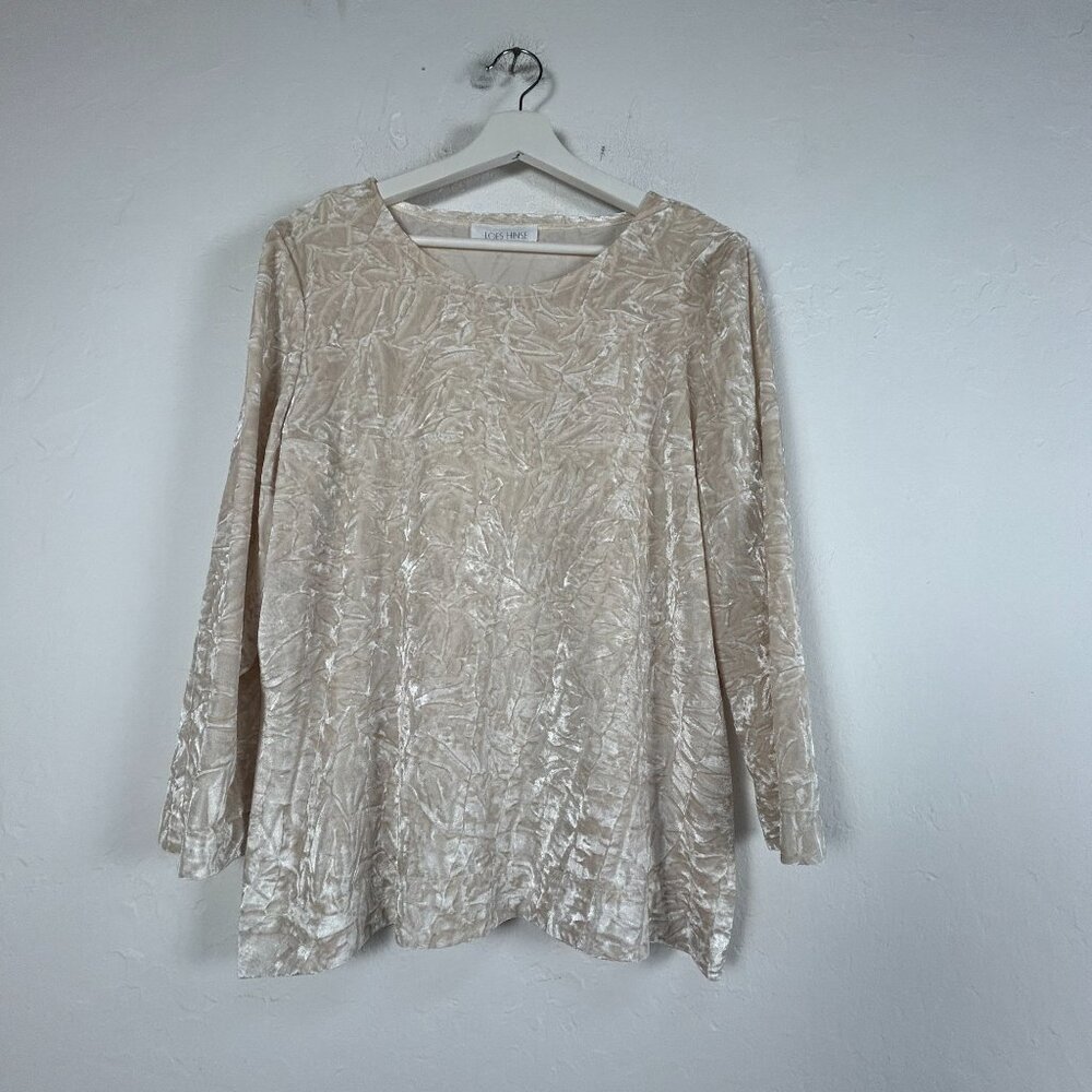 Loes Hinse Womens Crinkle Velvet Top & Skirt Set Size XL/Large Champagne Beige